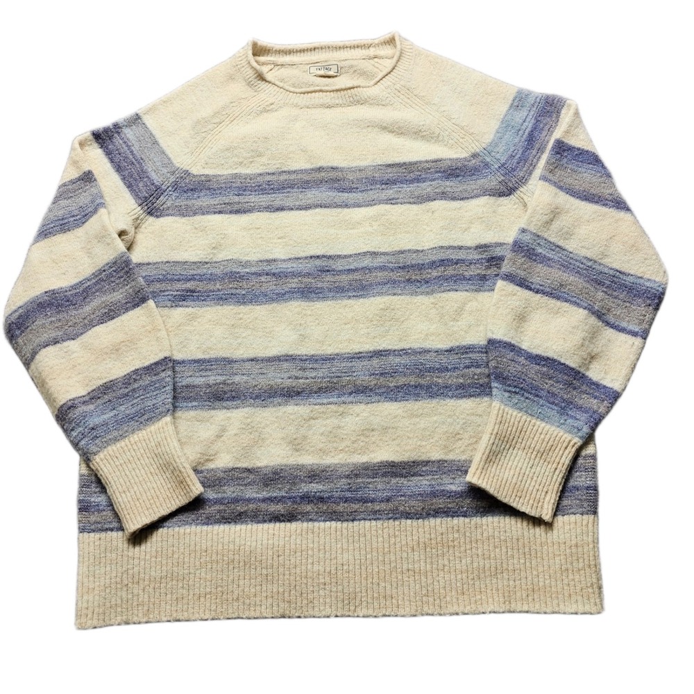 Fatface Sweater Womens Size 10 Blue Cream Striped Long Sleeve Crew Neck Pullover